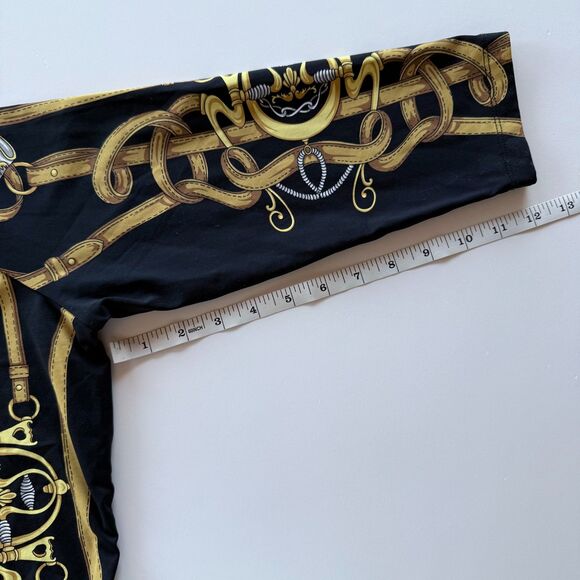 J.Mclaughlin Catalina Cloth Black & Gold Equestrian Print 3/4 Sleeve V-Neck Top - Picture 10 of 10